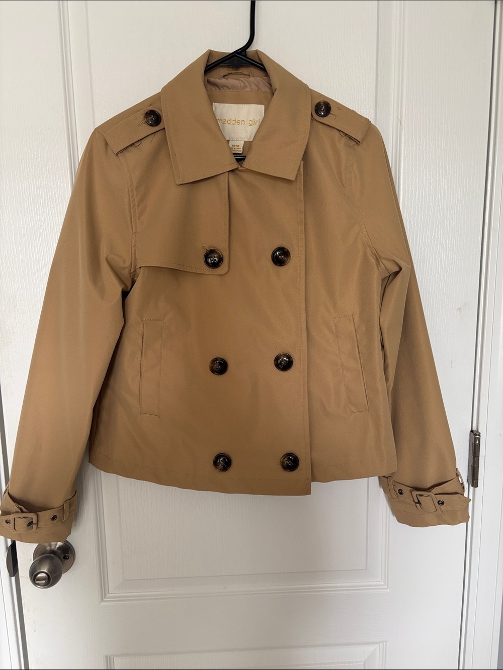 Madden Girl Taupe Cropped Double-Breasted Trench Coat